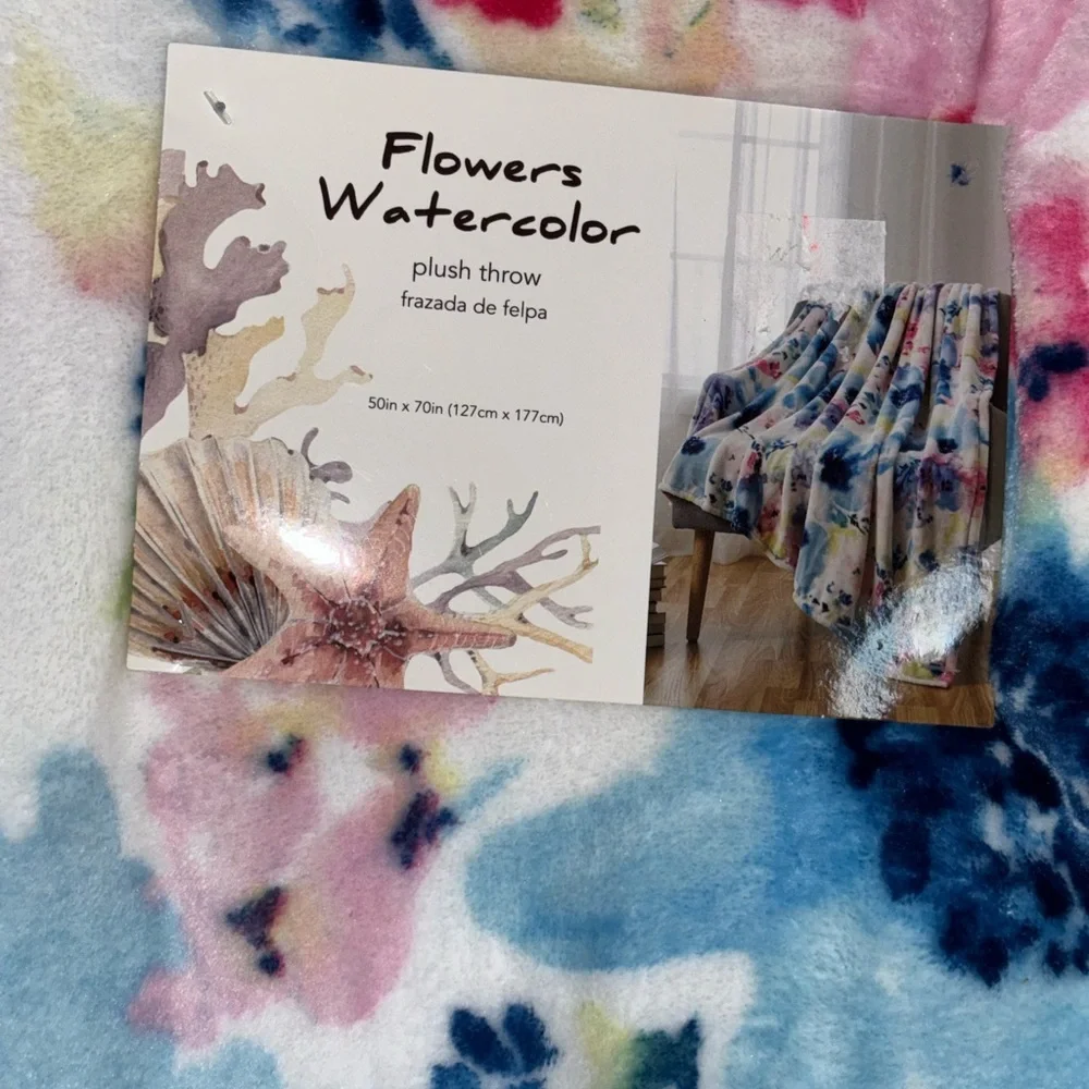 Floral Watercolor Blanket - Multicolor Flowers Watercolor Plush Throw 50 x 70